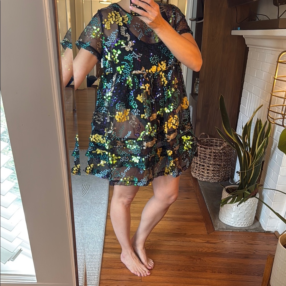 Floral Sequin Sheer Dress